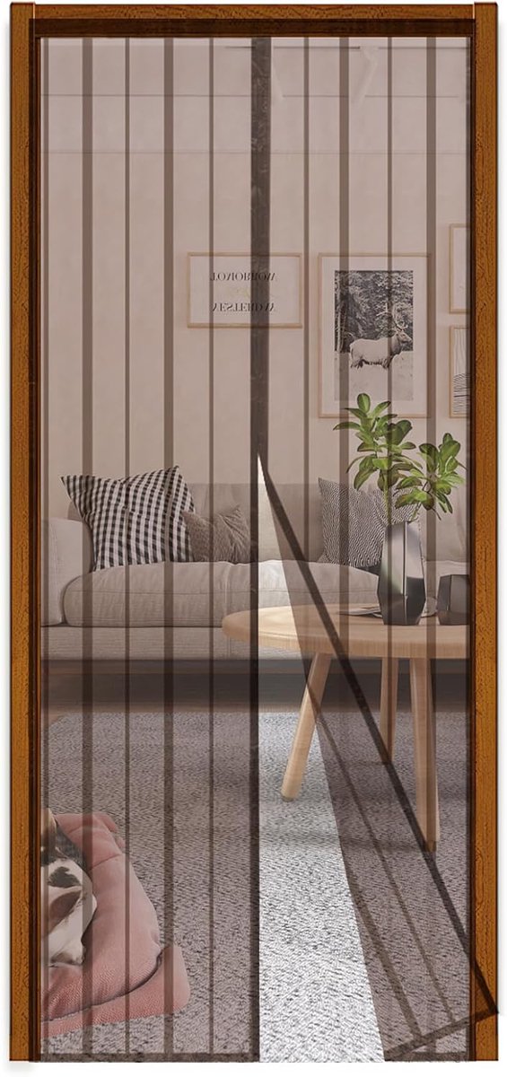 Magnetisch vliegengaas, voor balkondeur, zonder boren, deurgordijn, vliegenbescherming, voor schuifdeur, insectenbescherming, gordijndeur voor eenvoudige montage, 140 x 240 cm, bruin