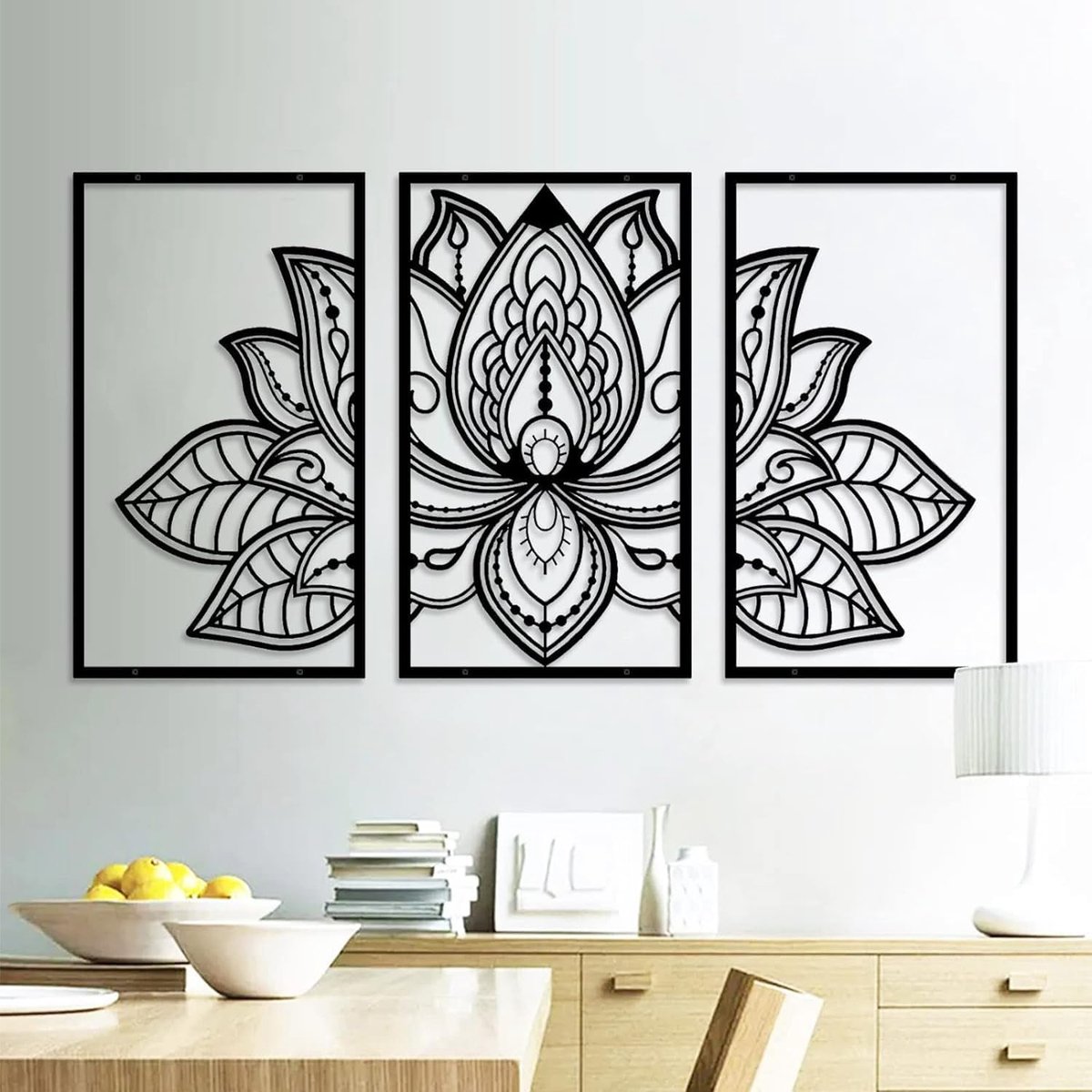 Grote metalen mandala wanddecoratie, unieke lotusbloem muurkunst, geschikt voor kantoor en thuis, binnen en buiten decoratie