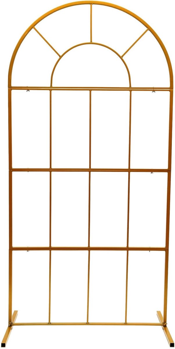 100 x 200 cm bruiloftsboog, metalen gouden ballonboog, gebogen bogen, ballonboog, cirkel, kolomstandaard, achtergrond boog, bloem, outdoor, gazon, bruiloft, bloemendecoratie voor party,