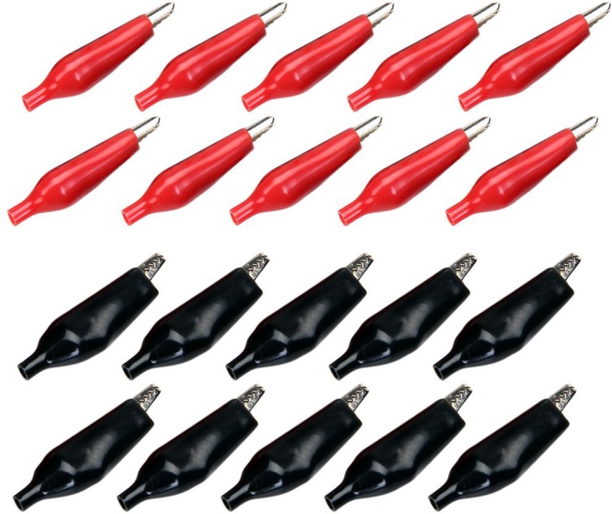 krokodillenklemmen (10 paar, vernikkeld staal) rood en zwart