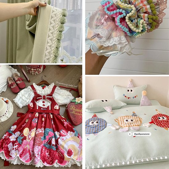Pomponboord en linten voor het naaien, kwastboord, pomponband, pompon, fringen, lint, voor banken, stofdecoratie, naaien, knutselen, gordijnen, kleding (A#, 5M) — afbeelding 2