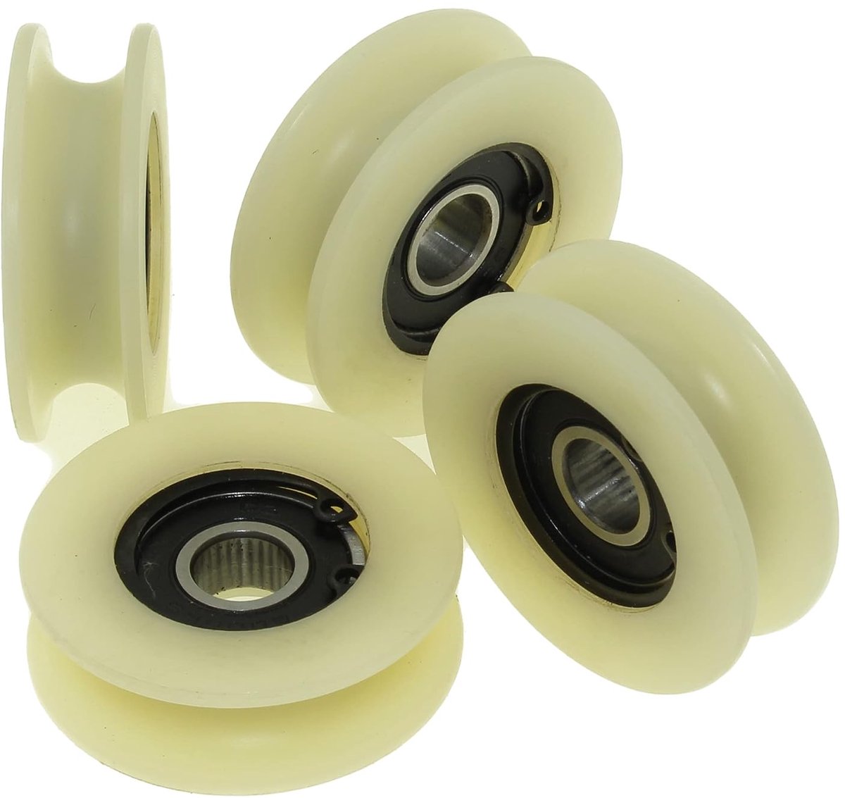 4 stuks nylon wielen met 10 mm ronde groef 45 mm diameter 10 mm lager 50 kg inhoud nauwkeurig bewerkt in de EU (45-10-10)