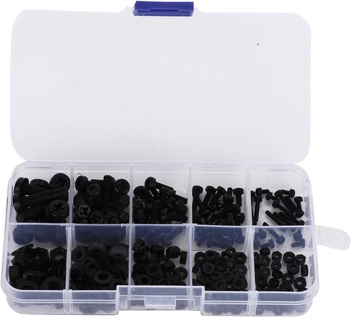 270-delige M2/M2.5/M3/M4/M5 nylon moer ring kit, nylon schroef zeskantmoer afstandhouder montage accessoires assortiment kit met plastic doos, zwart/wit (zwart)