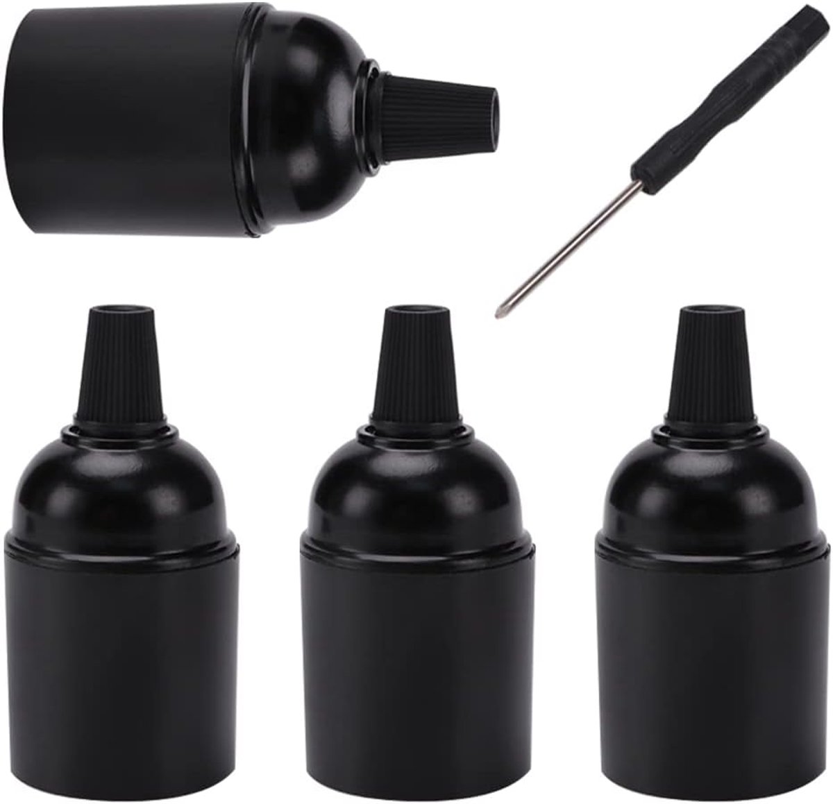 4 STUKS Vintage E27 Lamphouder, Edison Retro Schroef Gloeilamp Adapter, Zwarte E27 Bakelieten Lamphouder Schroeflamp met Schroevendraaier, voor LED, Gloeilampen, Halogeenlampen