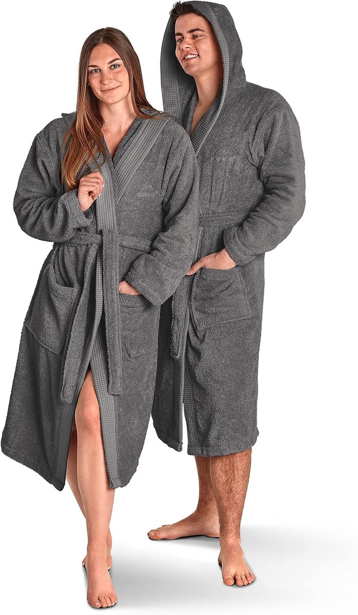 Rome Badjas, uniseks, knuffelzachte en absorberende badjas met grote capuchon, luxe badstof, 100% katoen, Oeko-Tex, premium hotelkwaliteit, 450 g/m²
