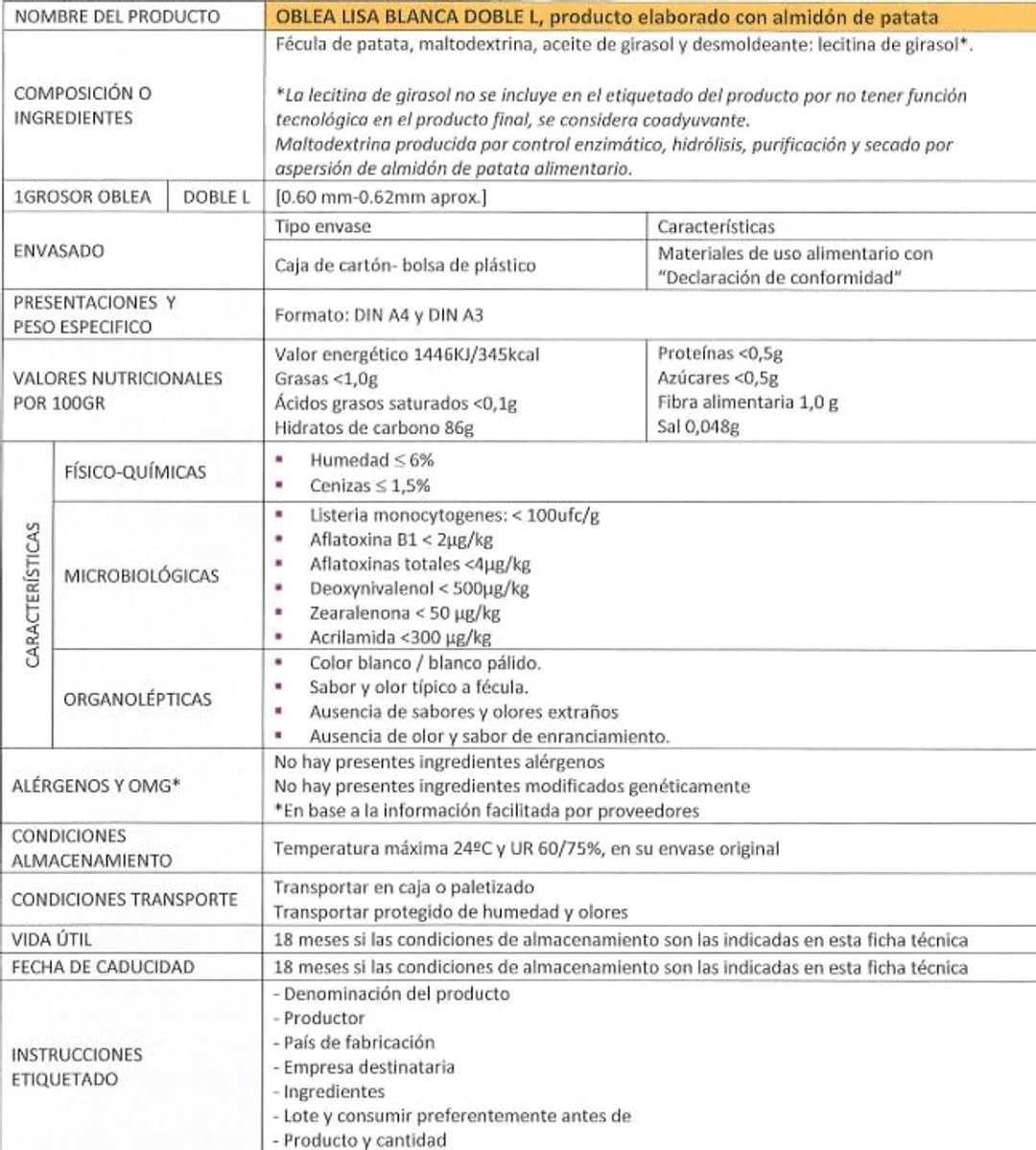 Voedselpapier L6 Premium met glans, A4, wit, glanzend, dikte ca. 0,6 mm (rijstpapier) voor levensmiddeleninkt door Bramacartuchos, verzending vanuit Madrid