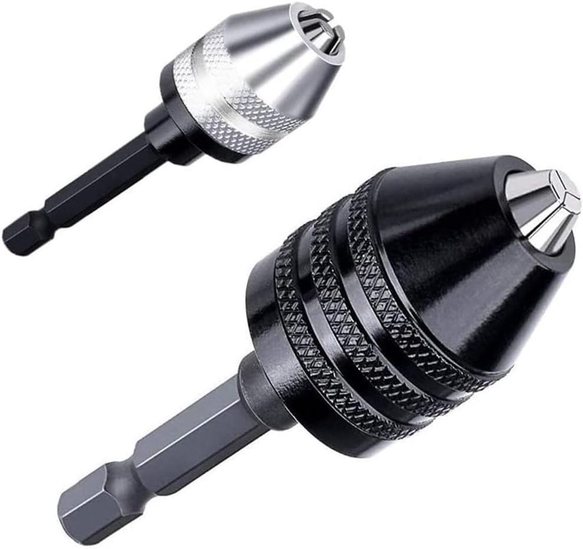 2-delige boorkop-adapter, 1/4 inch hex-schacht-boorbit-adapter, slagkop-adapter, keyless boorhouder voor slagschroevendraaiers (0,6 - 8 mm, 0,3-3,6 mm)
