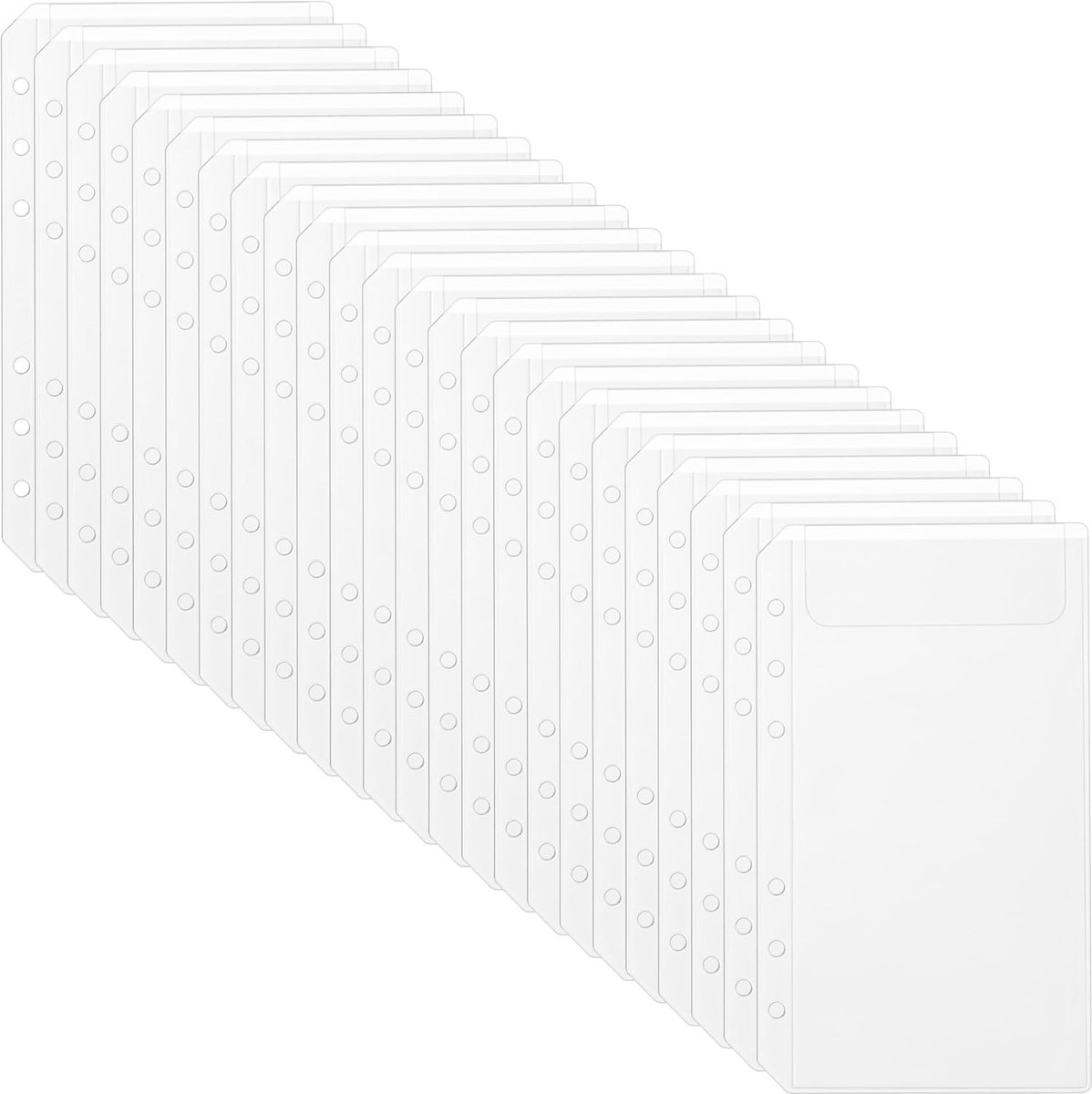 1 sets (24 stuks) A6 6-gaats doorzichtige mapzakken - Ritsloze plastic inzetstukken voor A6 6-ringmappen - ideaal voor budgettering, geldenveloppen, besparingsuitdaging, reizen, journaling en