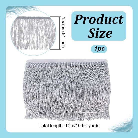 10 m glinsterende franjes boord 15 cm breed polyester kwasten kant afwerking metallic zilver wit franjes kant afwerking om te naaien kwasten kant afwerking voor Latijns-Amerikaanse — afbeelding 5