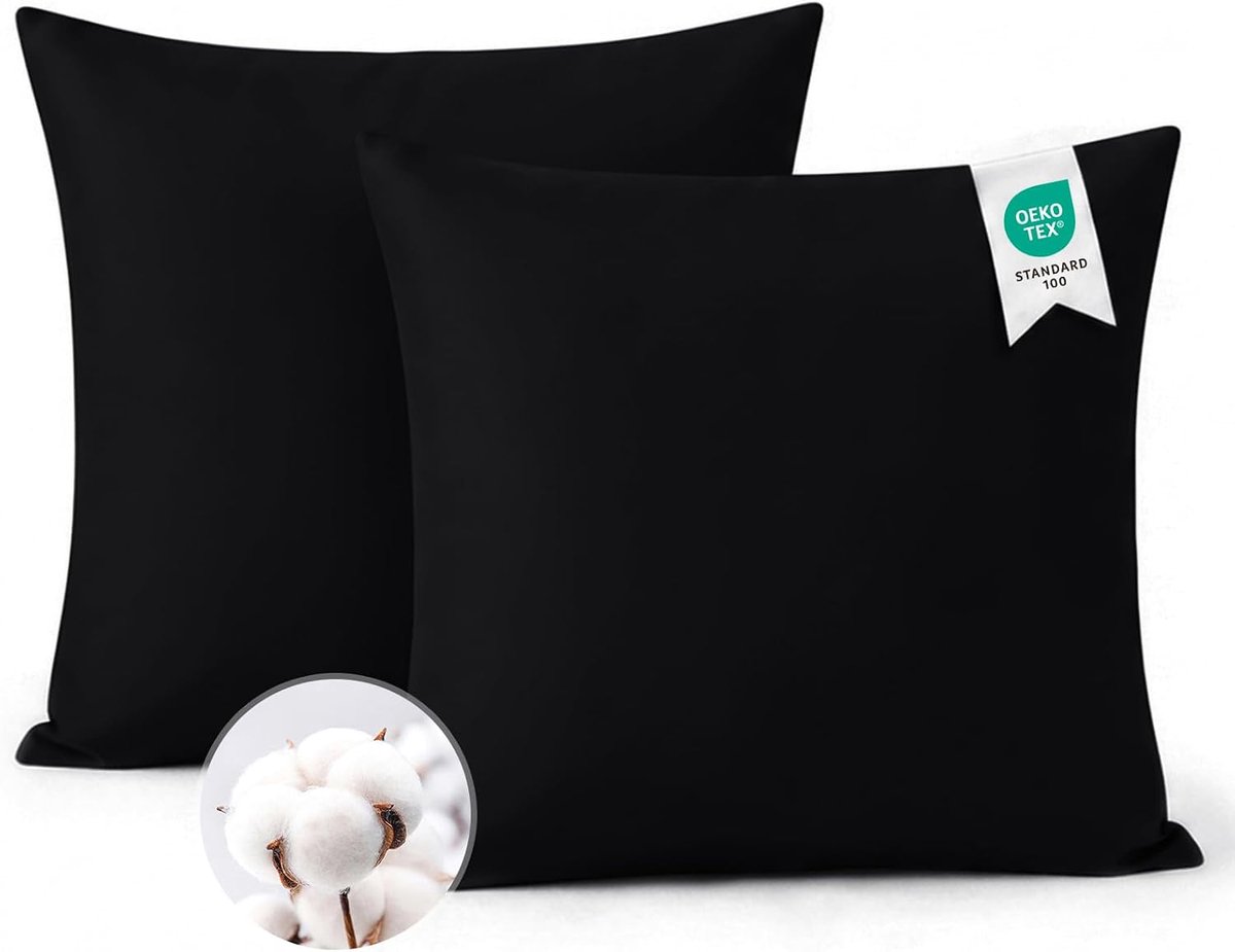 Kussensloop 80x80 Katoen 2-delige Set - zachte hoofdkussensloop 80 x 80 zwart met ritssluiting, 80x80cm Pillow Cover Pillowcase