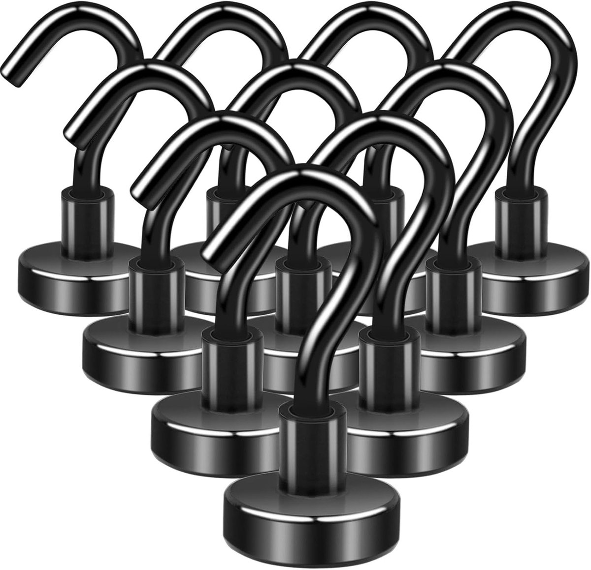 Magnetische haken Heavy Duty, 16 mm 10 kg+ sterke magnetische haken, sterke neodymium magneten met haken, zwarte magneethaken voor cruise, keuken, koelkast, opknoping, plafond 10 stuks