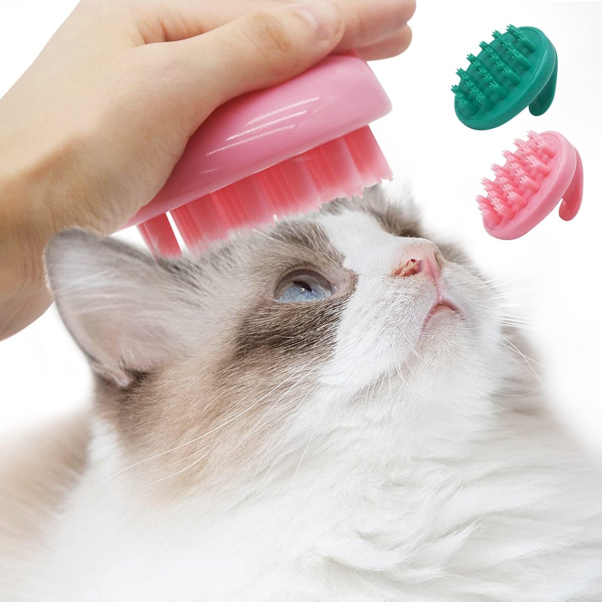 2 STKS Siliconen Zachte Pins Massage Borstel Huisdier Levert Kam Bont voor Korte Medium Lange Kitten en Puppy Zachte Verzorgingsborstel Veilig en Geen Krabben Wasbare Reinigingsbadborstel (Groen en Roze)