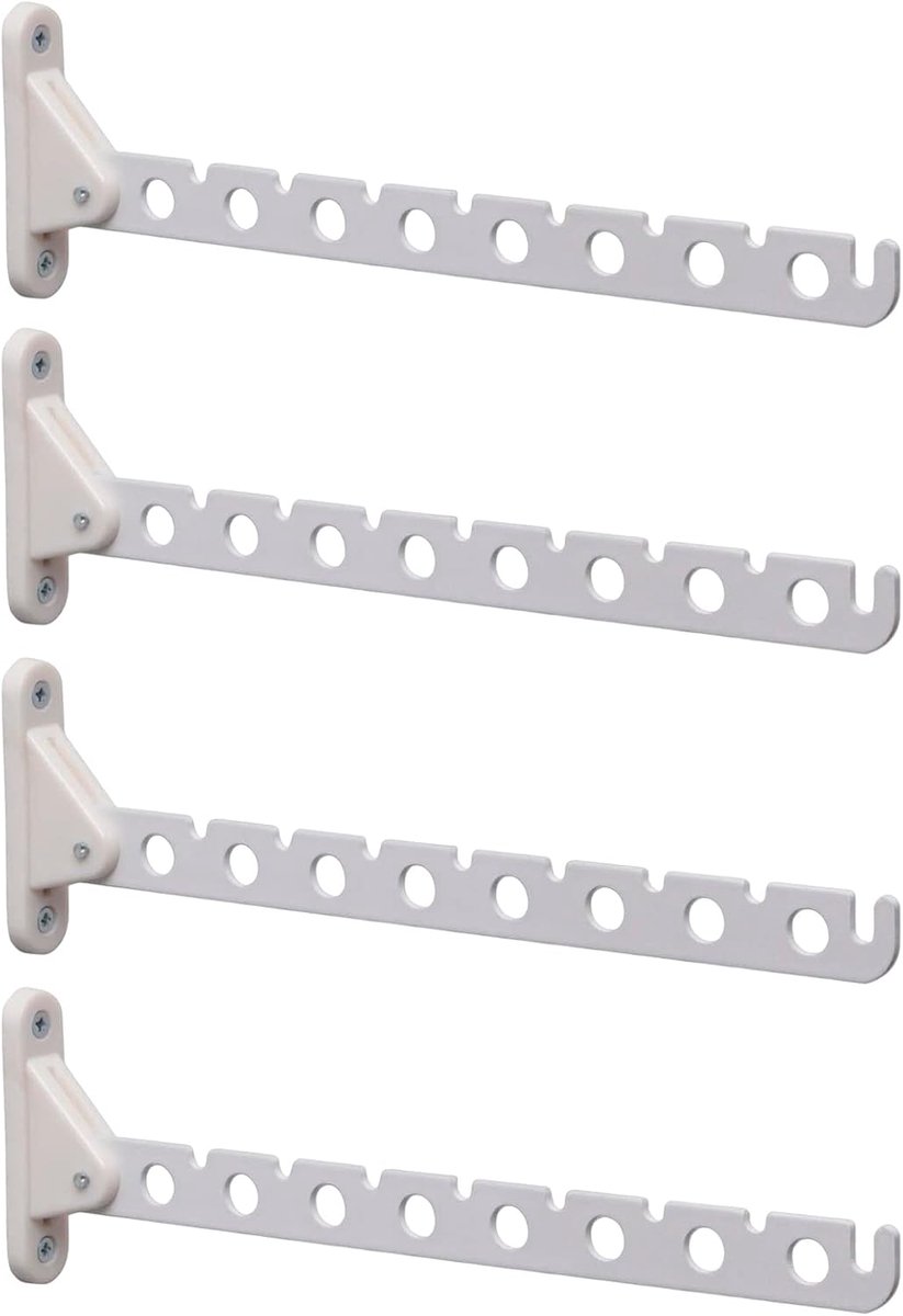 Kledinghangers 310mm Wit 4-delige Set Inklapbaar - Kledinghaken Garderobehaken Wandmontage 5kg Draagkracht Kledingstandaard Ophangdrager Staal-Kunststof Ruimtebesparend