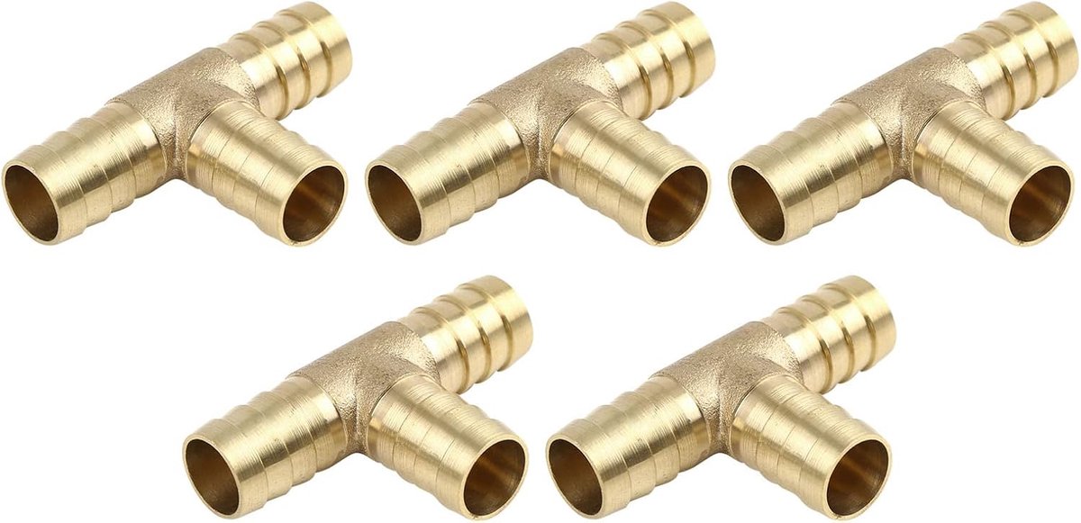 METERXITY 5 stuks messing slang weerhaken schroefverbinding - 14 mm diameter. Messing weerhaken slang fitting aansluiting toepassing water brandstof (T-vormige 3-weg)