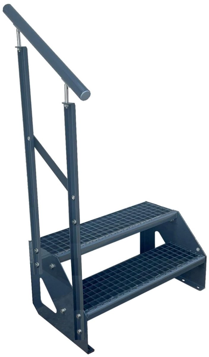 Treden Vrijstaande trap Volledig gegalvaniseerd en Antraciet Gepoedercoat met reling links - Afmetingen (L x B x H) 44cm x 120cm x 38cm