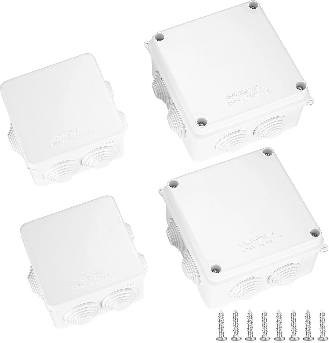 4 stuks waterdichte aansluitdoos IP65, ABS behuizing aftakdoos, buiten kunststof stekkeraansluiting elektrische box, witte externe waterdichte kabelaansluitdoos