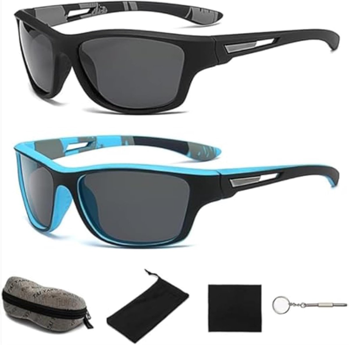 Sport Zonnebril voor Mannen Dames 2 Pack Vissen Running Fietsen Golf Zonnebril voor Mannen Vrouwen met UV-Bescherming (met Prachtige Doos)