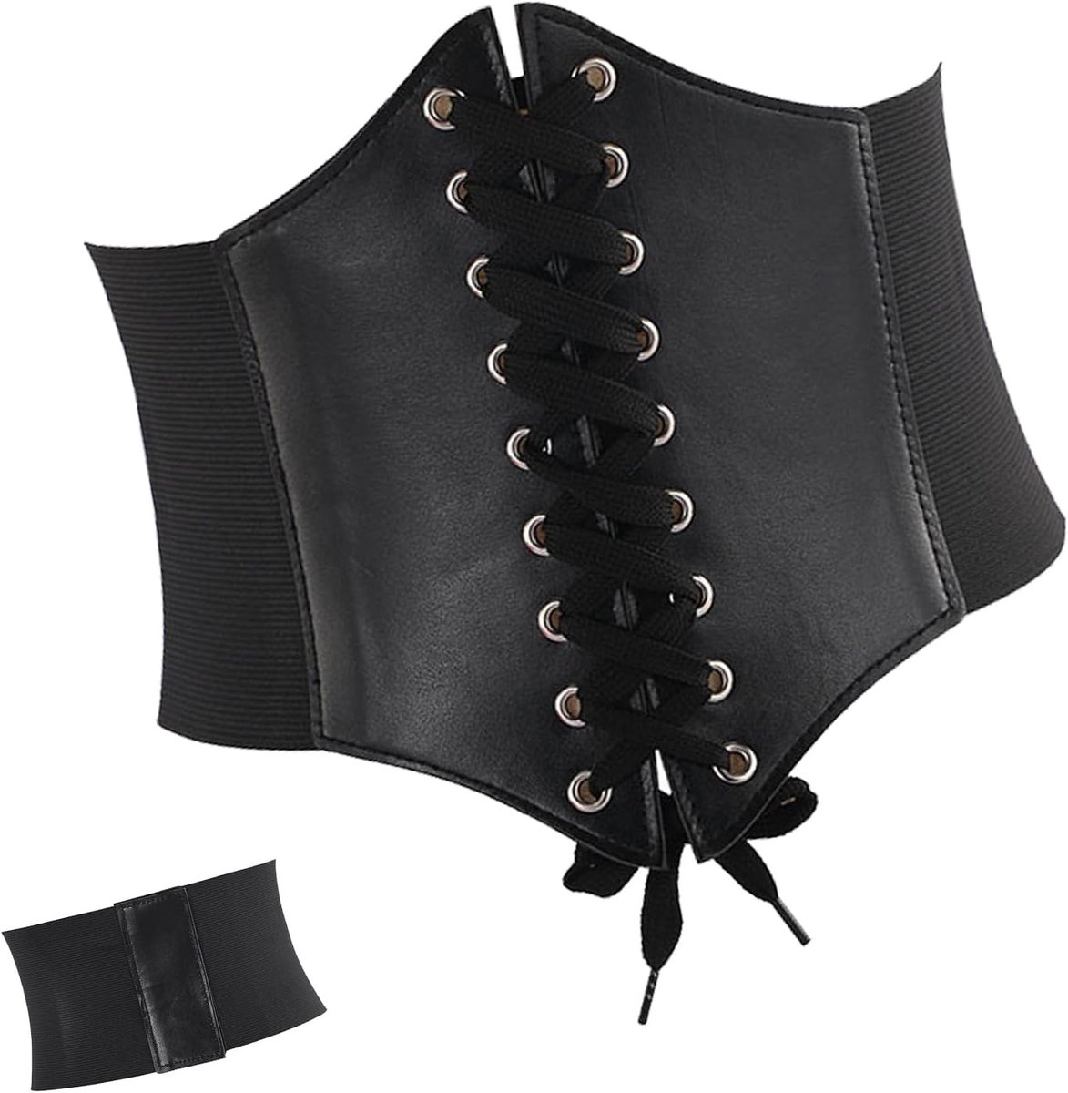 Riem Dames Tied Waspie Veterkorset Elastische Brede Band Korset voor Halloween Feest, Zwart, 20,5 X 19,5 X 2,1 CM