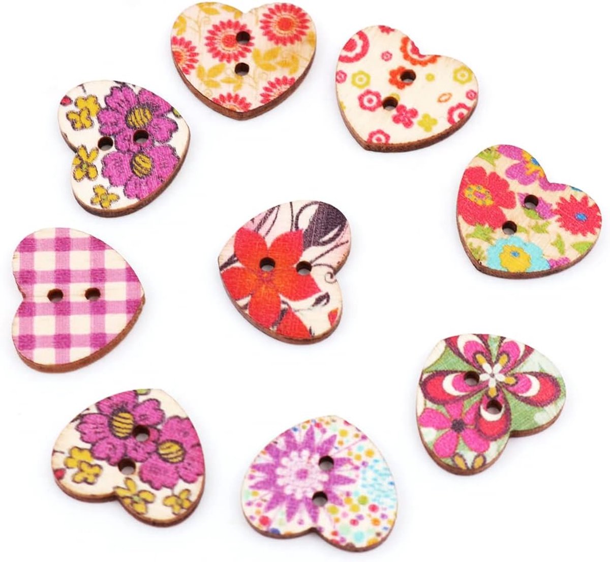 200 stuks meerkleurige hartvormige houten knopen voor het naaien van scrapbooking