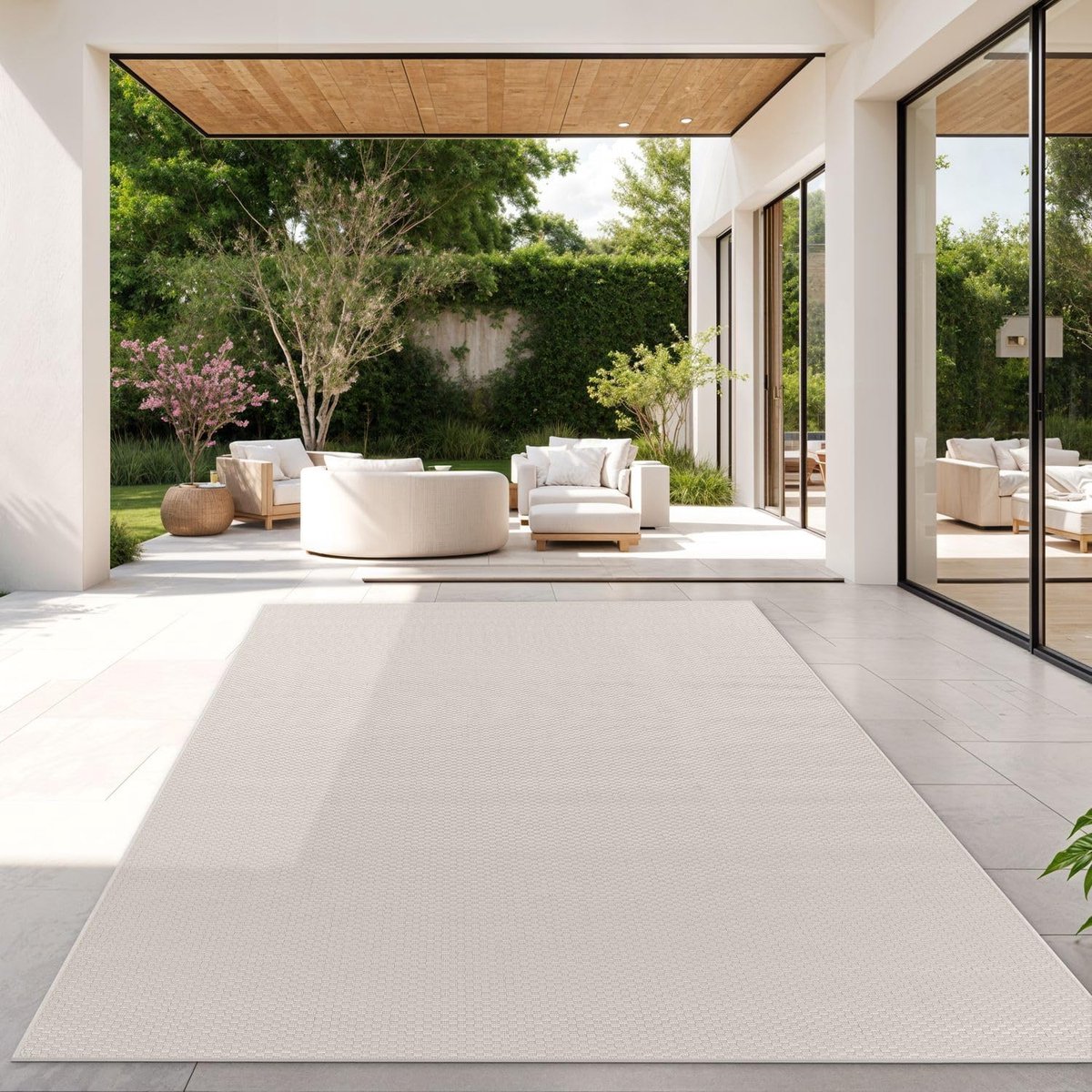 Home Vloerkleed Voor Outdoor Keukenvloerkleed Balkon Terras Eenkleurig Design Modern, Kleur:Ivoor, Maat:Ø 150 cm Vierkant