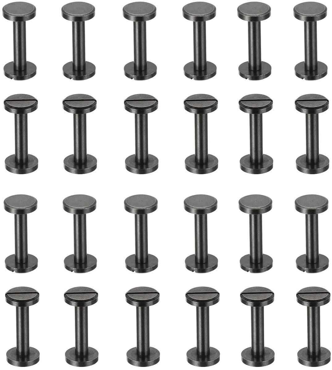 Chicago-schroeven, 25 sets, 20 mm L, Chicago-schroef met sleuf, boekschroeven, klinknagels van messing, verbindingselementen voor leren riemen, plakboeken, fotoalbums, zwart