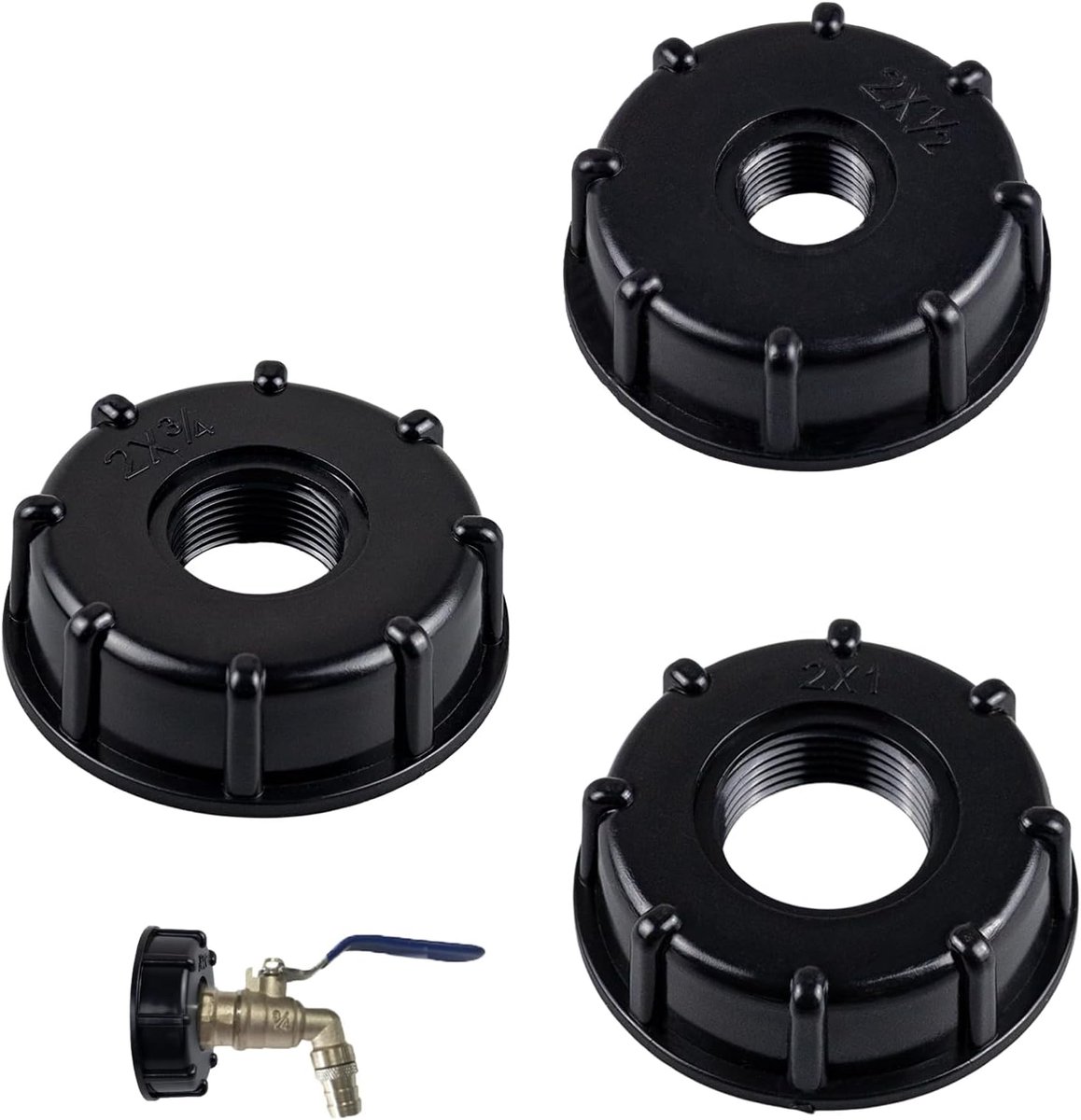 3 stuks meten 1"/3/4"/1/2" inchIBC Tankdop Accessoire Set - Ontluchting, Fijne Draad, Storz Adapters & meer - voor IBC Containers, Plastic Tank Aansluitingen & Outlet Taps.