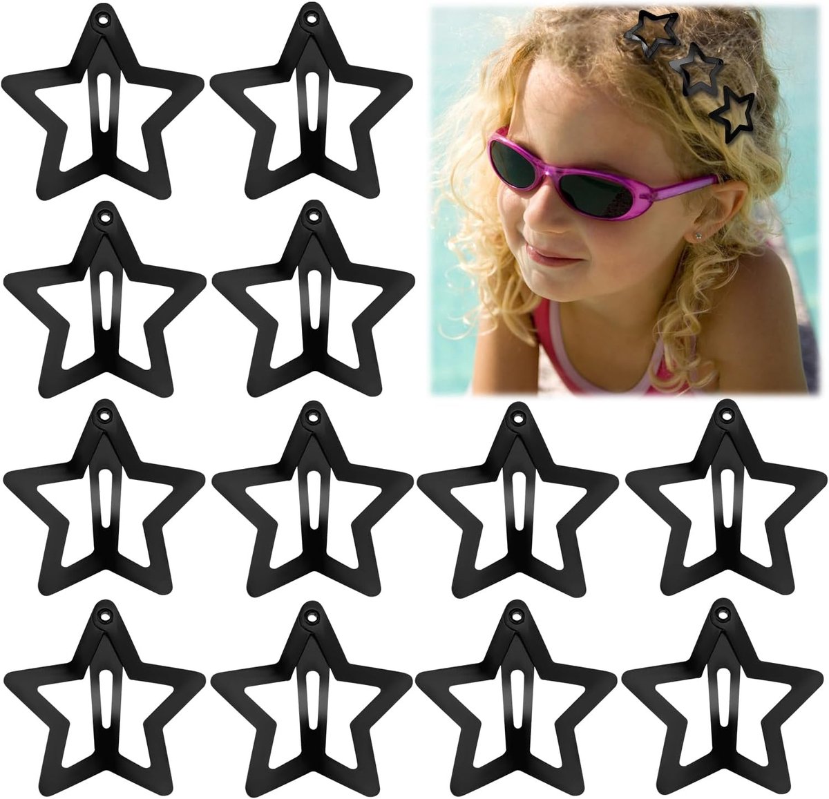 12 stuks metalen ster klik-haarclips, 4 cm (1,6 inch) ster haarclips voor kinderen, meisjes en vrouwen, zilver/goud/zwarte ster haarspeldjes, antislip 2000s Y2K ster schattige klik-haaraccessoires