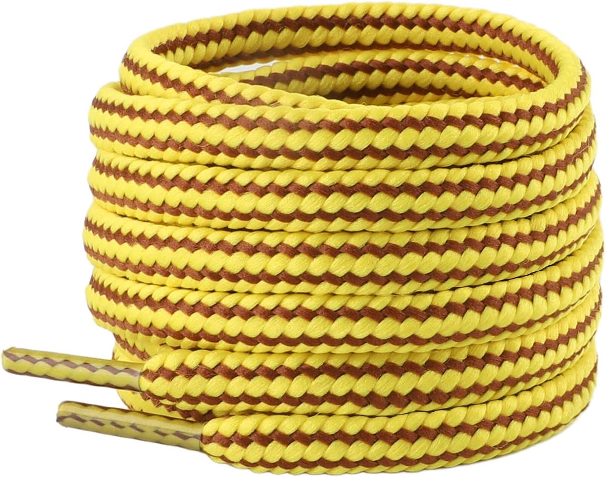 riemot 1 paar ronde veters, diameter 4 mm, scheurvast schoenveters, vervangende schoenveters voor heren, demenen, kinderen, sportschoenen, werkschoenen, wandelschoenen, geel en bruin, 150 cm, geel en