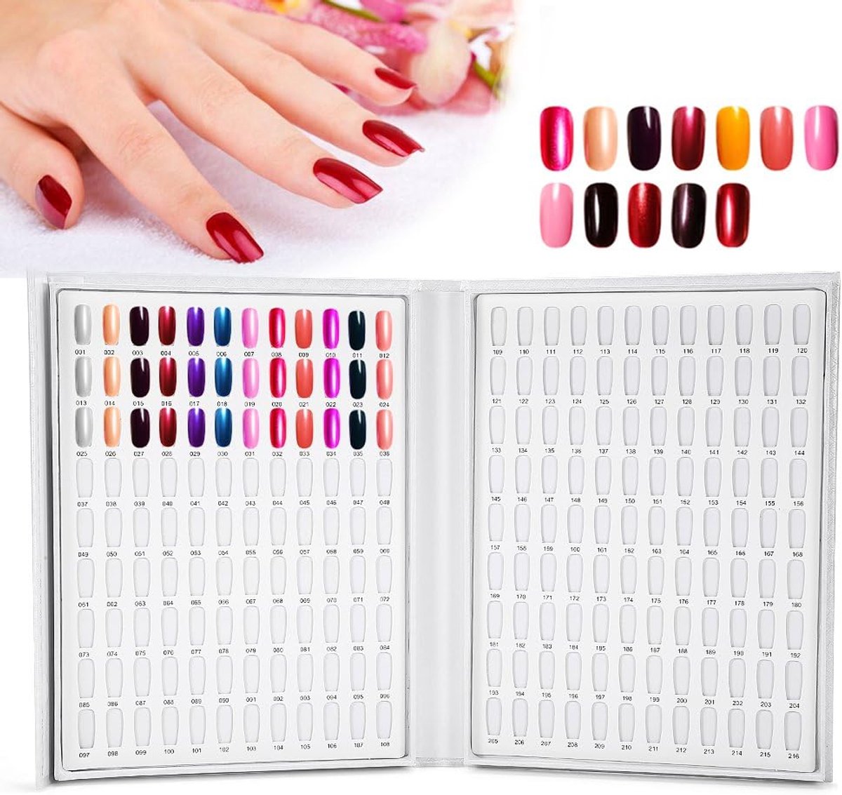 professionele nagelweergave, 216 kleuren, nagellakboek, kleur, prikbord, nail art prikbord (roze)