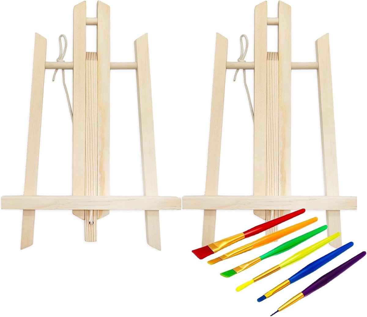 30 cm houten ezel (2 stuks), tafelezel, verstelbare mini-ezel, draagbare ezel, schildersezel voor kinderen en penselenset