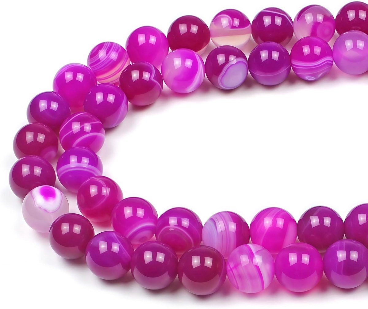Kralen Rozenrood Gestreepte Agaat Ronde Losse Natuurlijke Halfedelsteen Kralen Voor het Maken van Sieraden Armbanden Kettingen