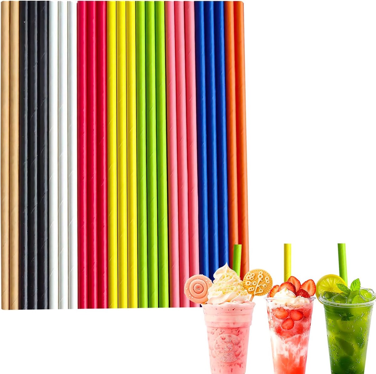 Rietjes voor handwerk, 100 stuks biologisch afbreekbaar wegwerprietje, 8 inch 6 mm boring papieren drinkrietjes koffiesap cocktailrietjes voor verjaardag bruiloft babyshower feest
