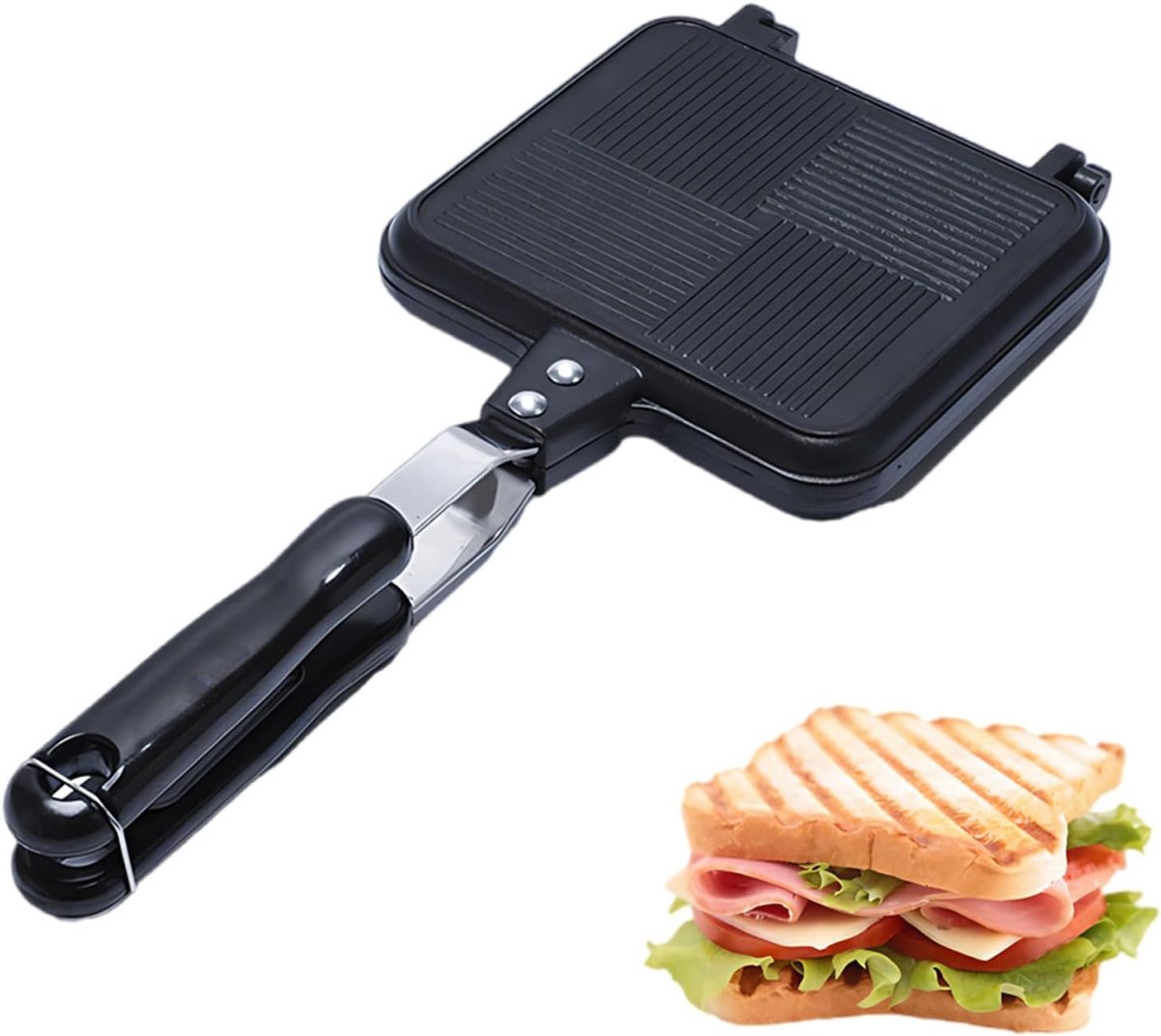 Koekenpan breakfast sandwichmaker met handgreep antiaanbaklaag grillpan voor ontbijt kaas-broodrooster voor het fornuis of buiten