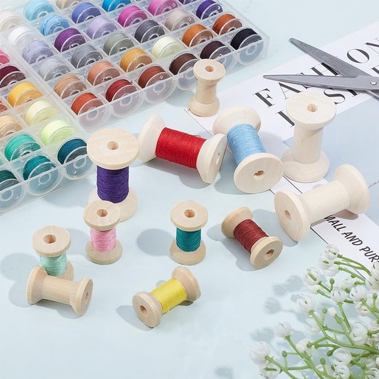 60 Stks 2 Maten Houten Lege Spoel, Mini Houten Spoelen Natuurlijke Draad Draad Draad Draad Draad Draad Draad Draad Spoel voor Kunst Ambachten Koord Kabel Ketting Roll — afbeelding 3