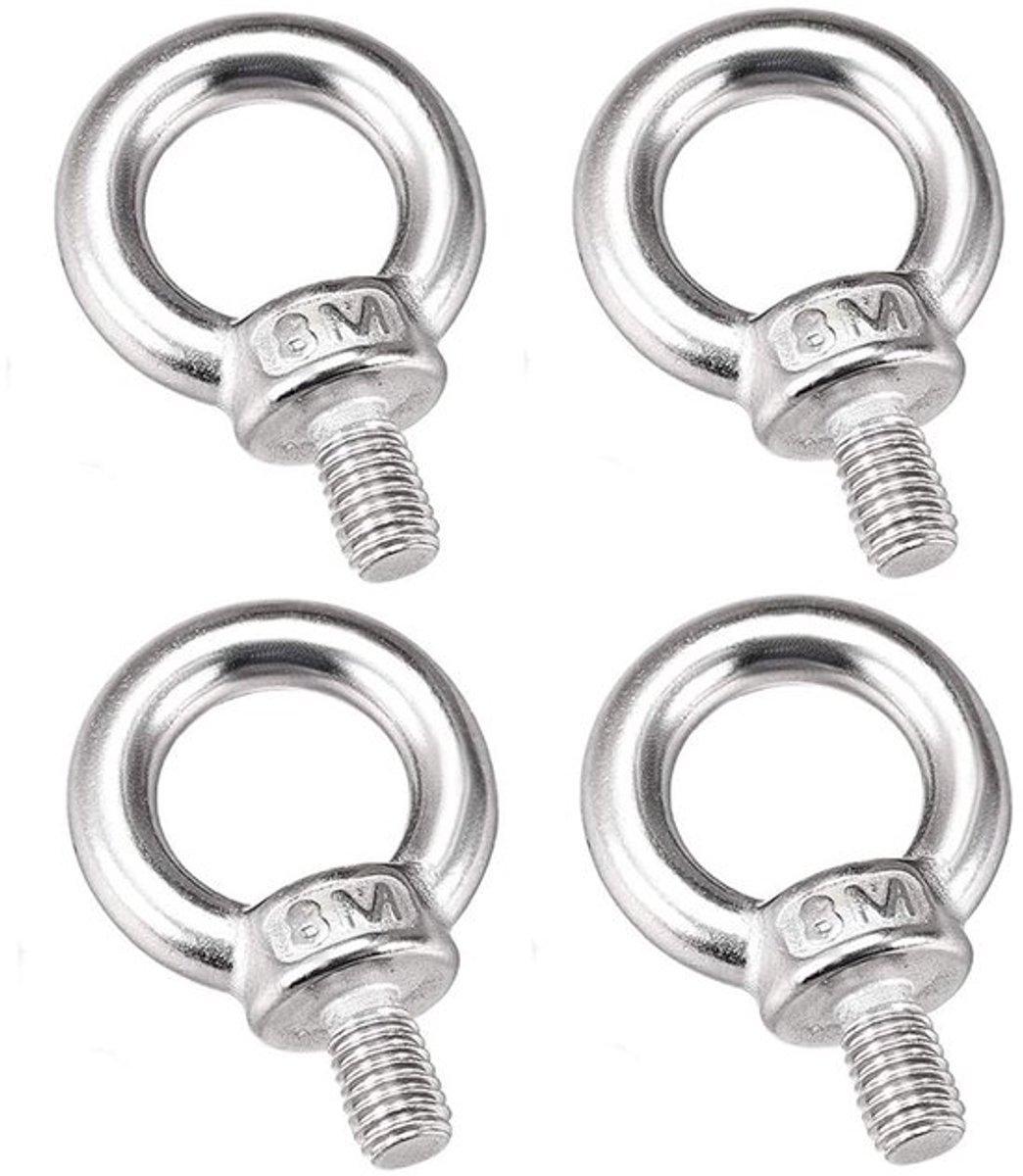 4 Stuks M8 Lifting Eye Bolts van 304 RVS, Draagringen voor Hijstoepassingen en Engineering Equipment, Sterke en Duurzame Oogbouten voor Veilig Hefwerk
