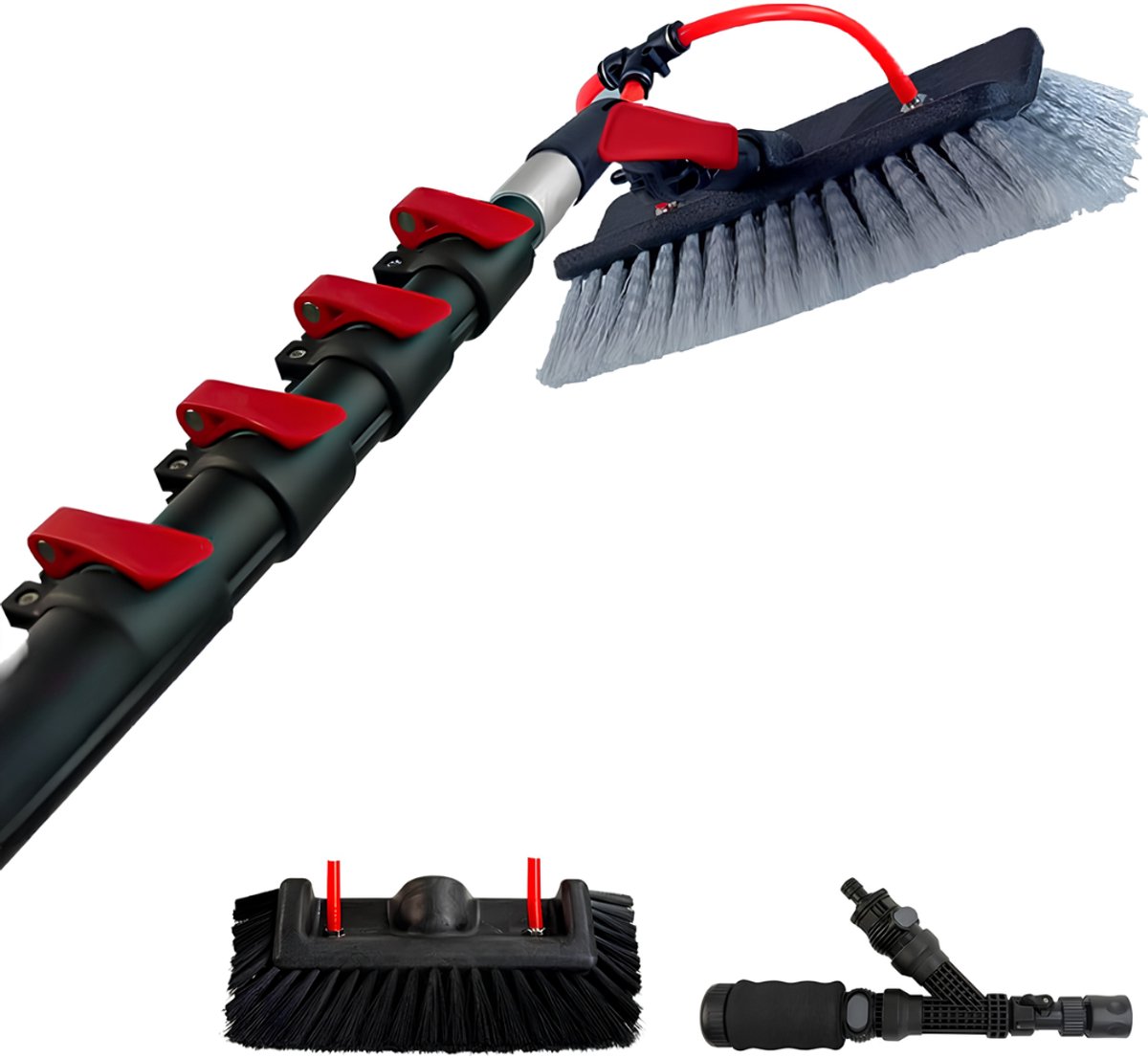 Lìon® Telescoopsteel Ramenwasser - Raamtrekker & Duster - Telescopische Wasborstel - Zwart/Rood - 540cm x 4cm x 4cm
