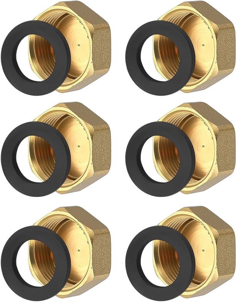 Hose Valves Hexagon 3/4 inch - 6 Stuks Messing Afsluitdoppen, Leaks Stoppen, Draadverbindingen voor Slangen