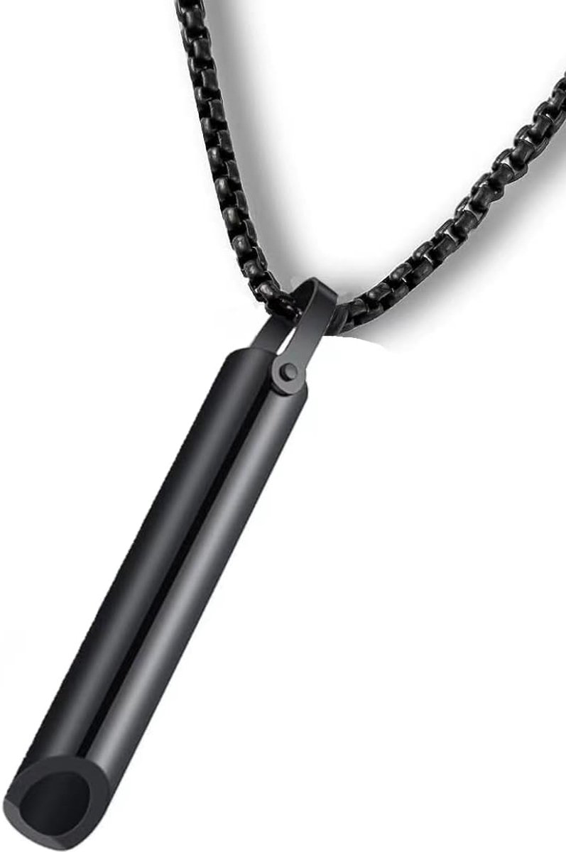 Ademketting - Ademhalingsketting - Ademtrainer - Meditatie fluitje - Rustig ademen - Breathing necklace - Breath trainer - Mindfulness - Stoppen met roken - Ademhalingsoefening - 5 cm - Zwart - Jonyx