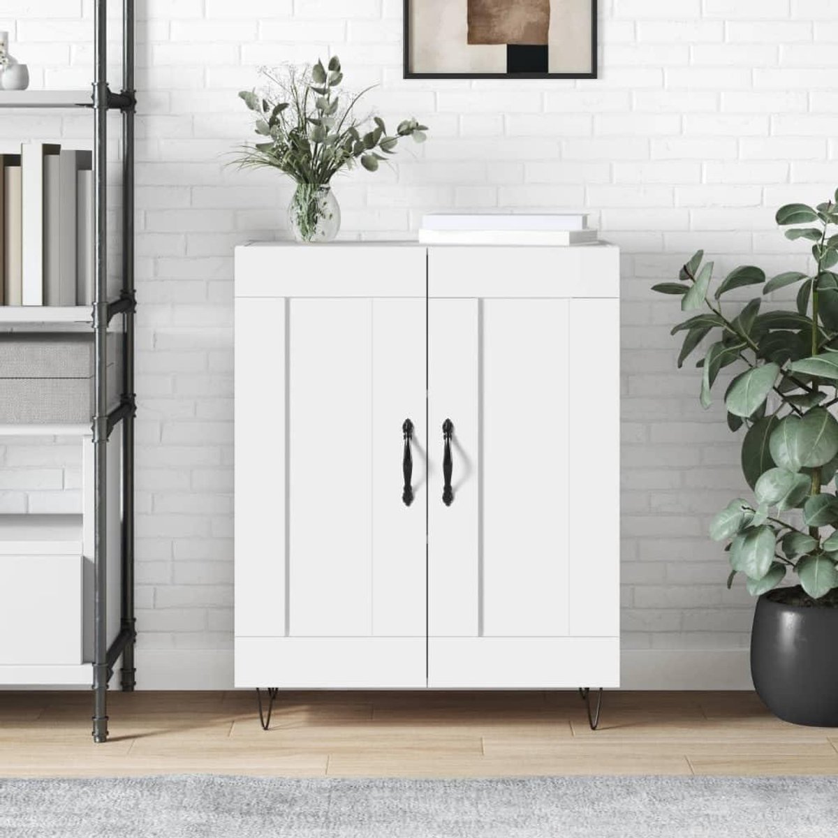 Dressoir Wit - Buffetkast Opbergkast - Spullen Opbergen - Gemanipuleerd Hout - 695x34x90 cm - Wit