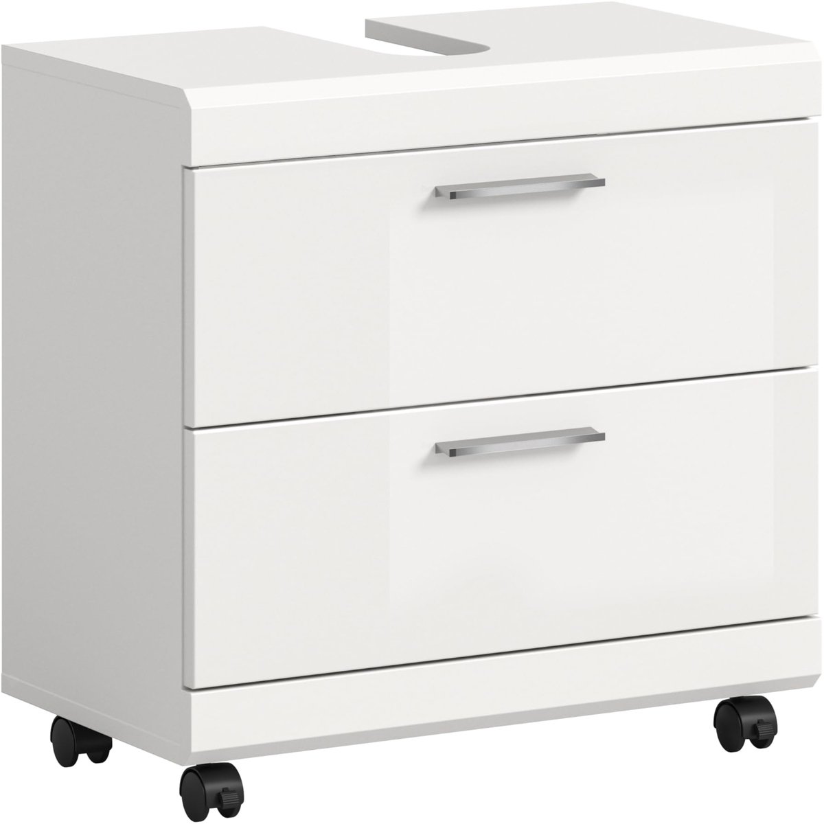 SnelShoppen - Wastafelonderkast Mobiel 60x60x34 cm in Wit Hoogglans met Wielen en Vergrendeling - Moderne Badkamerkast voor Elegante en Flexibele Opbe