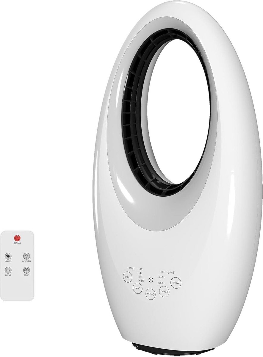 Torenventilator Bladloos - Stille Ventilator - Kamper Koelen - Met Sfeerverlichting - 57 cm Hoog - Wit