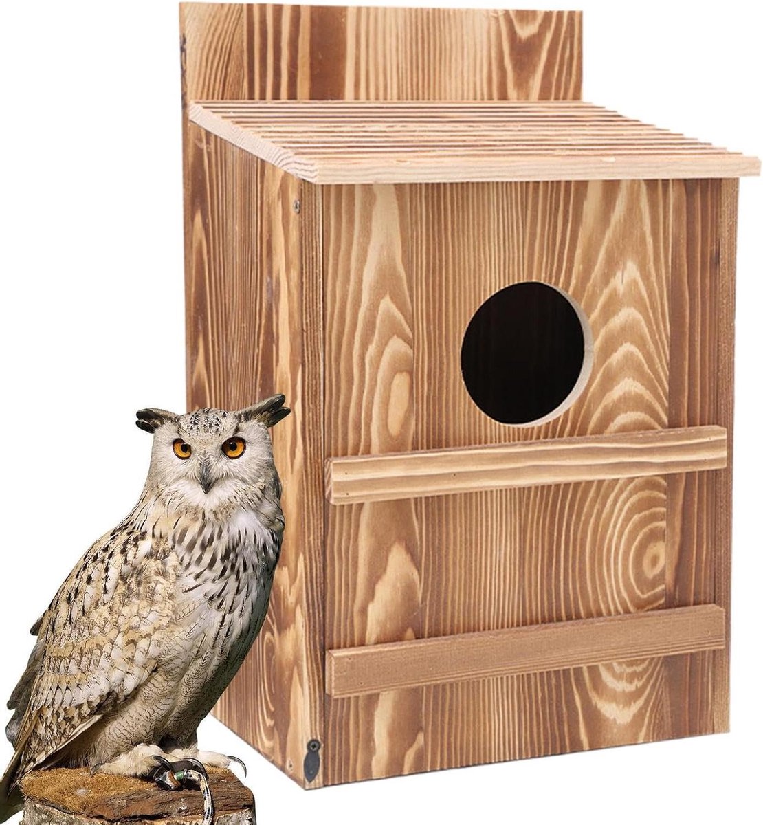 Uil Nestkast - Vogelhuis Uil - Vogels Huisvesten - Waterdicht Geventileerd - 24x21x24 cm - Houtkleur