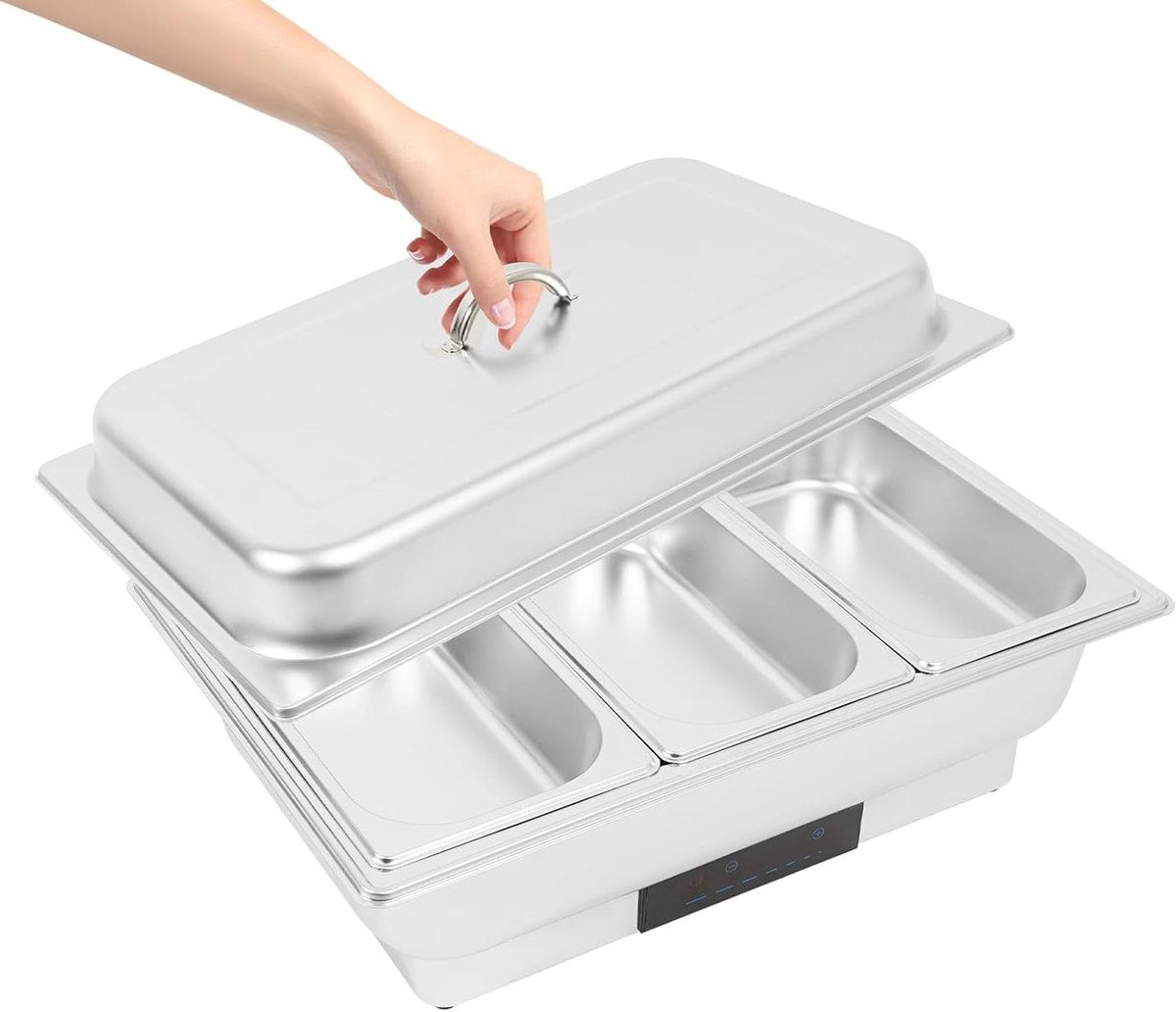 Buffetverwarmer RVS - Warmhoudplaat Chafing Dish - Eten Warm Houden - Touchscreen Temperatuurregeling - 9 Liter - Zilver