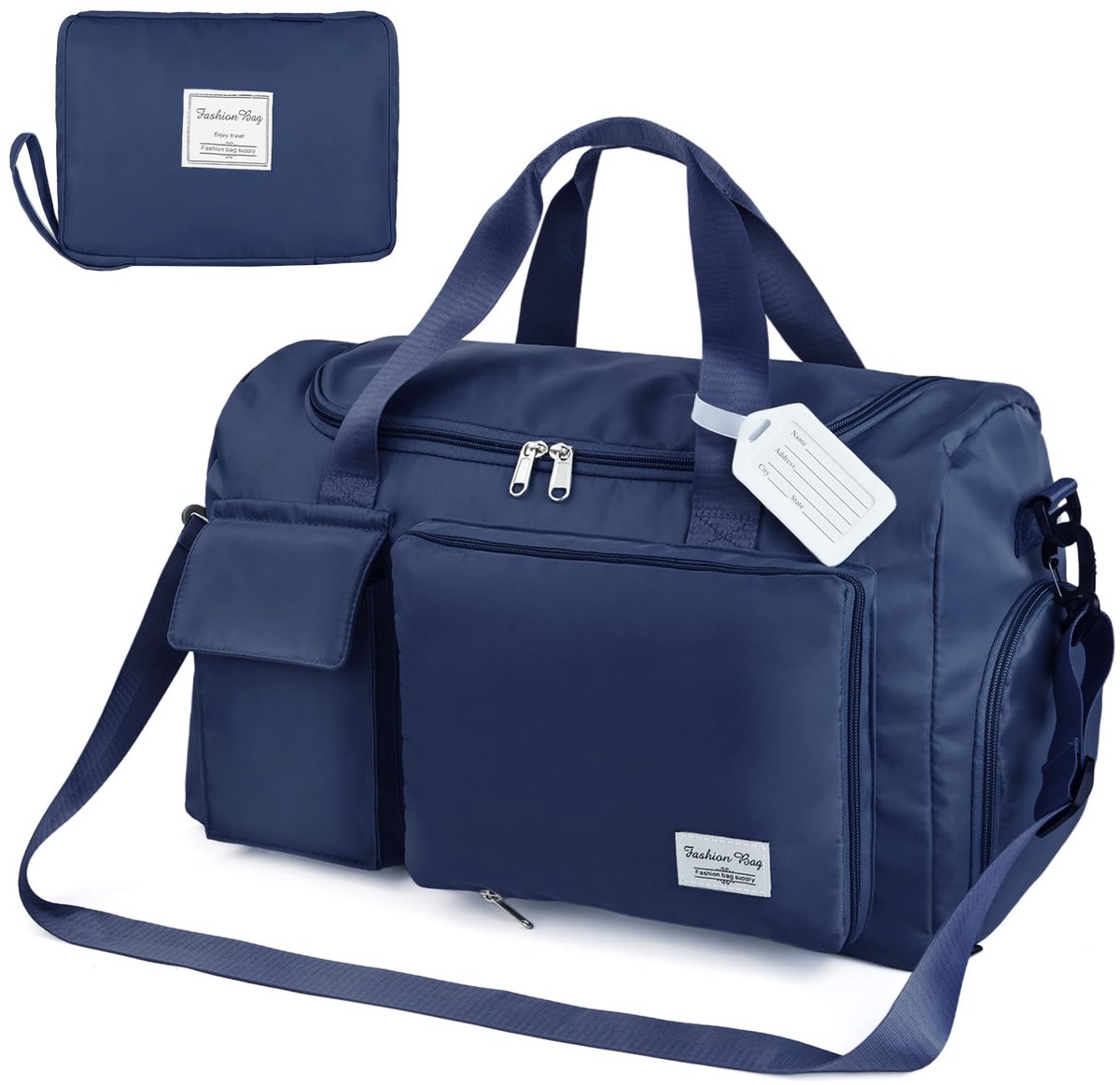 SnelShoppen - Flintronic Opvouwbare Reistas Sporttas met Bagagehanger en Schoenenvak, Grote Capaciteit 50x28x25 cm, Donkerblauw, Ideaal voor Sport en