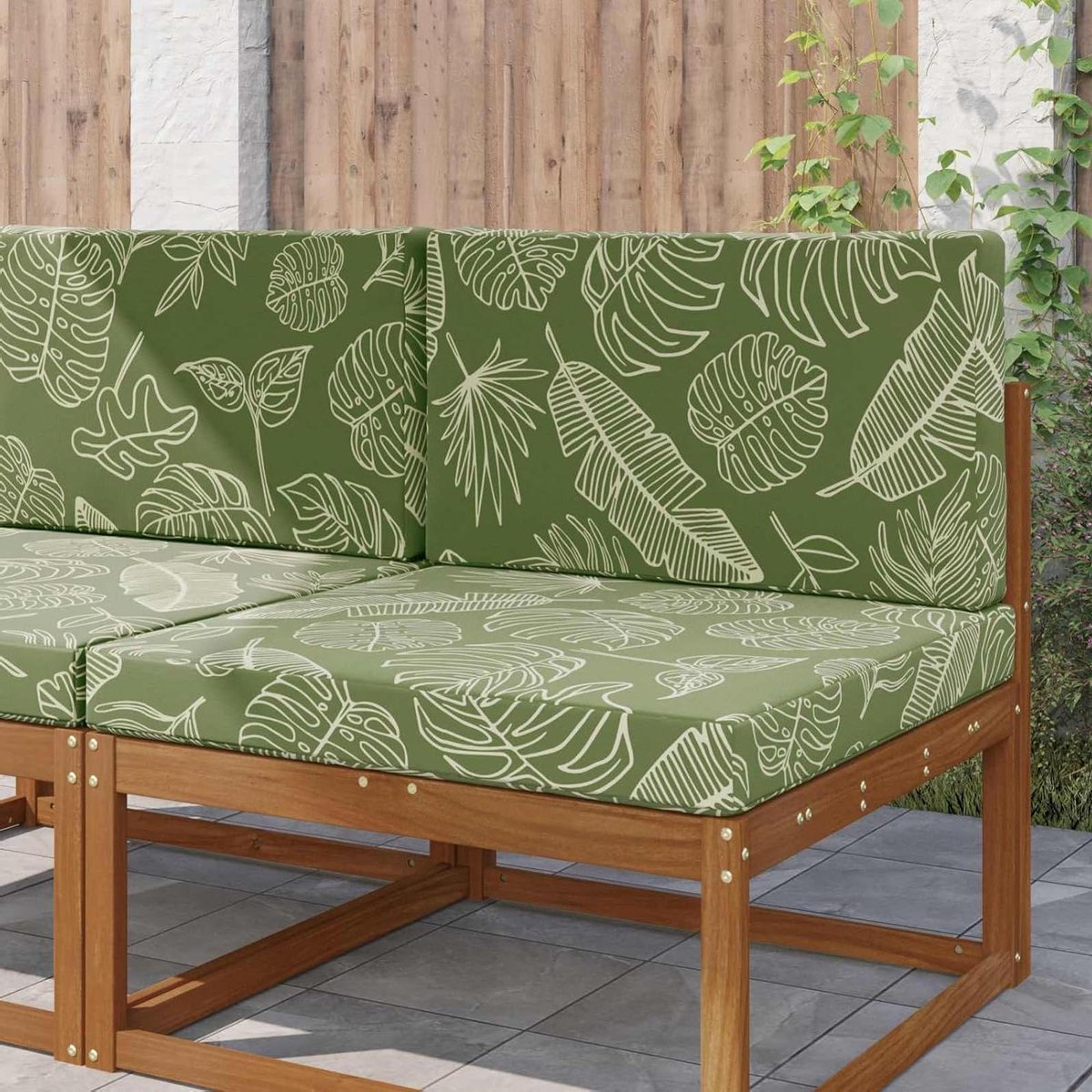 Bankkussen Buiten - Palletkussen Zitkussen - Tuinmeubilair Comfort - Vormvast Schuim - 2 stuks 80x80cm - Bladdesign