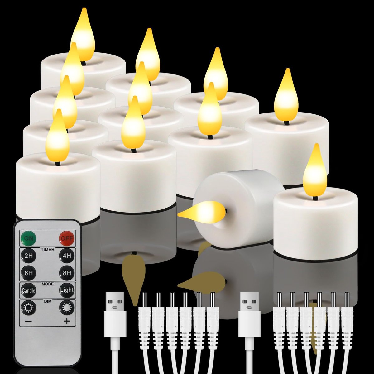 SnelShoppen - 12 Stuks Oplaadbare LED Theelichtjes met Afstandsbediening - Vlamloze Kaarsen met Timer - USB Elektrische Kaarsen voor Bruiloften, Feest