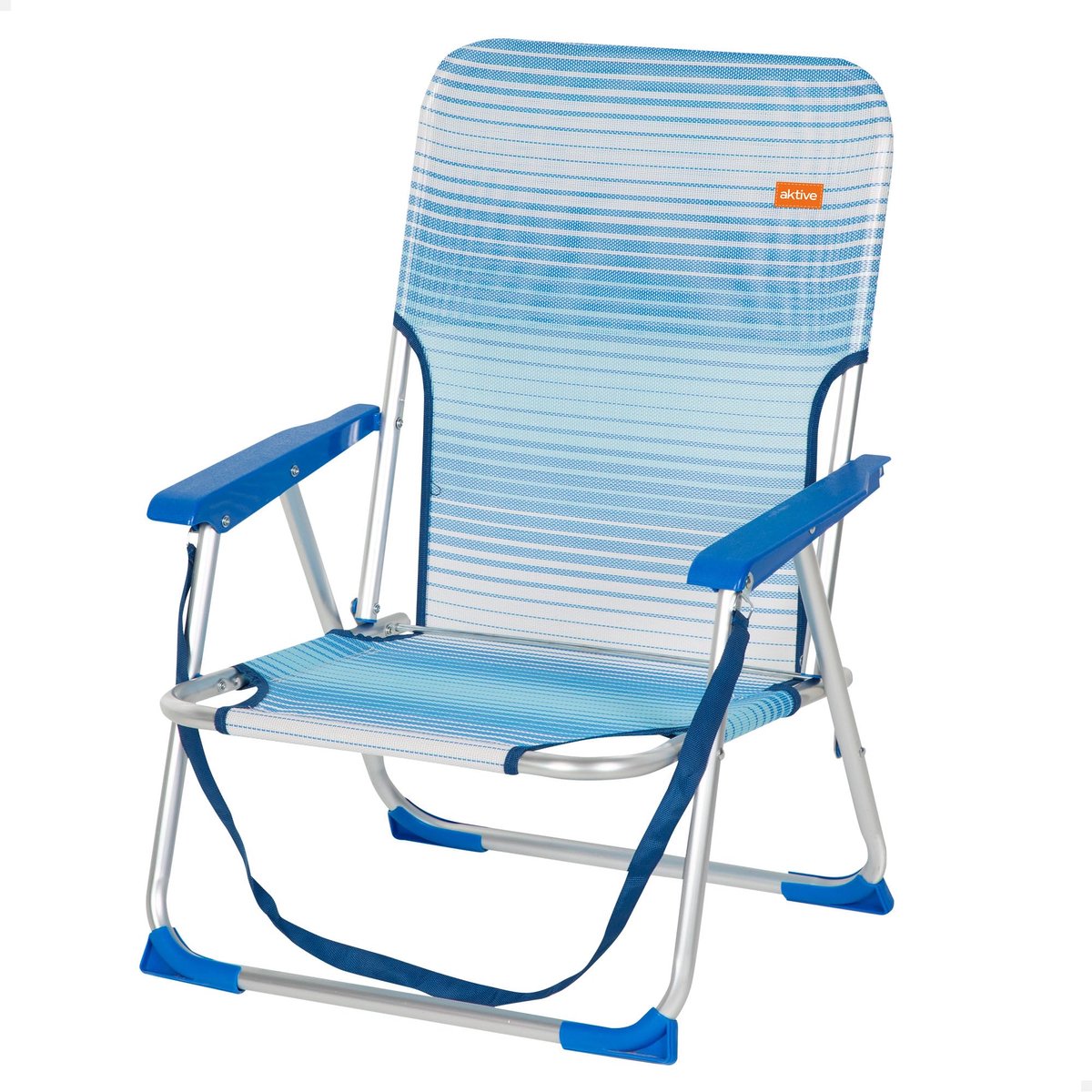 SnelShoppen - Inklapbare Strandstoel Blauw Gestreept - 44 x 35 x 72 cm - Aluminium Frame - 110 kg Belastbaar - Lage Zitting - Perfect voor Camping, Tu