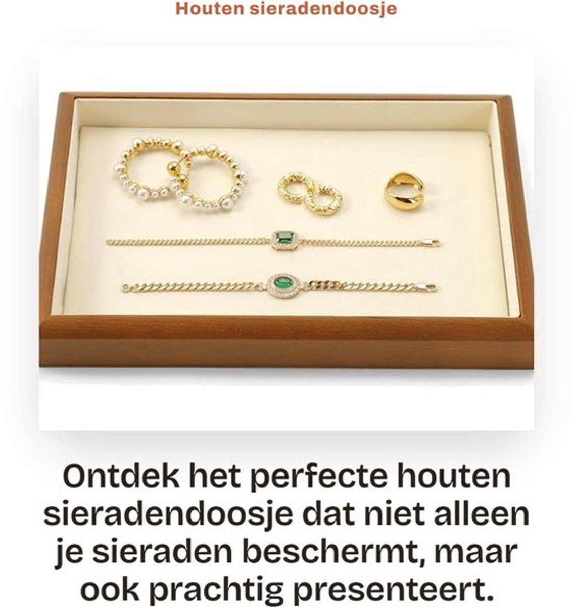 Sieradendoosje Hoogwaardig Hout - Sieradenorganizer - Stapelbare Sieradenhouder - Sieradenopberger - 25 x 17 x 3 cm - Handgemaakt met Microvezel