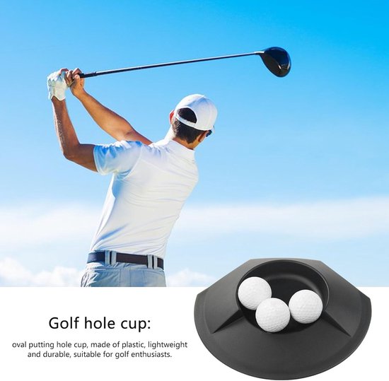 Putt Cup Oefenbeker - Golf Oefen Hole - Golfspel Verbeteren - Voorkomt Uitrollen Bal - 23x193x2 cm - Zwart — afbeelding 4