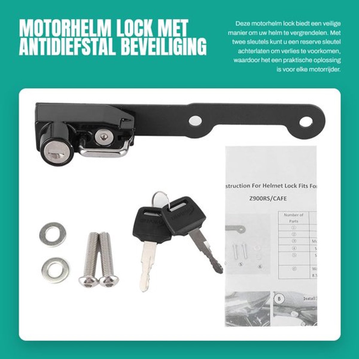 Motorhelm Slot Antidiefstal - Helmvergrendelingsset - 2 Sleutels - Veiligheidsuitrusting - Geschikt voor Motorrijders - Beschermt tegen Diefstal - Helmvergrendeling